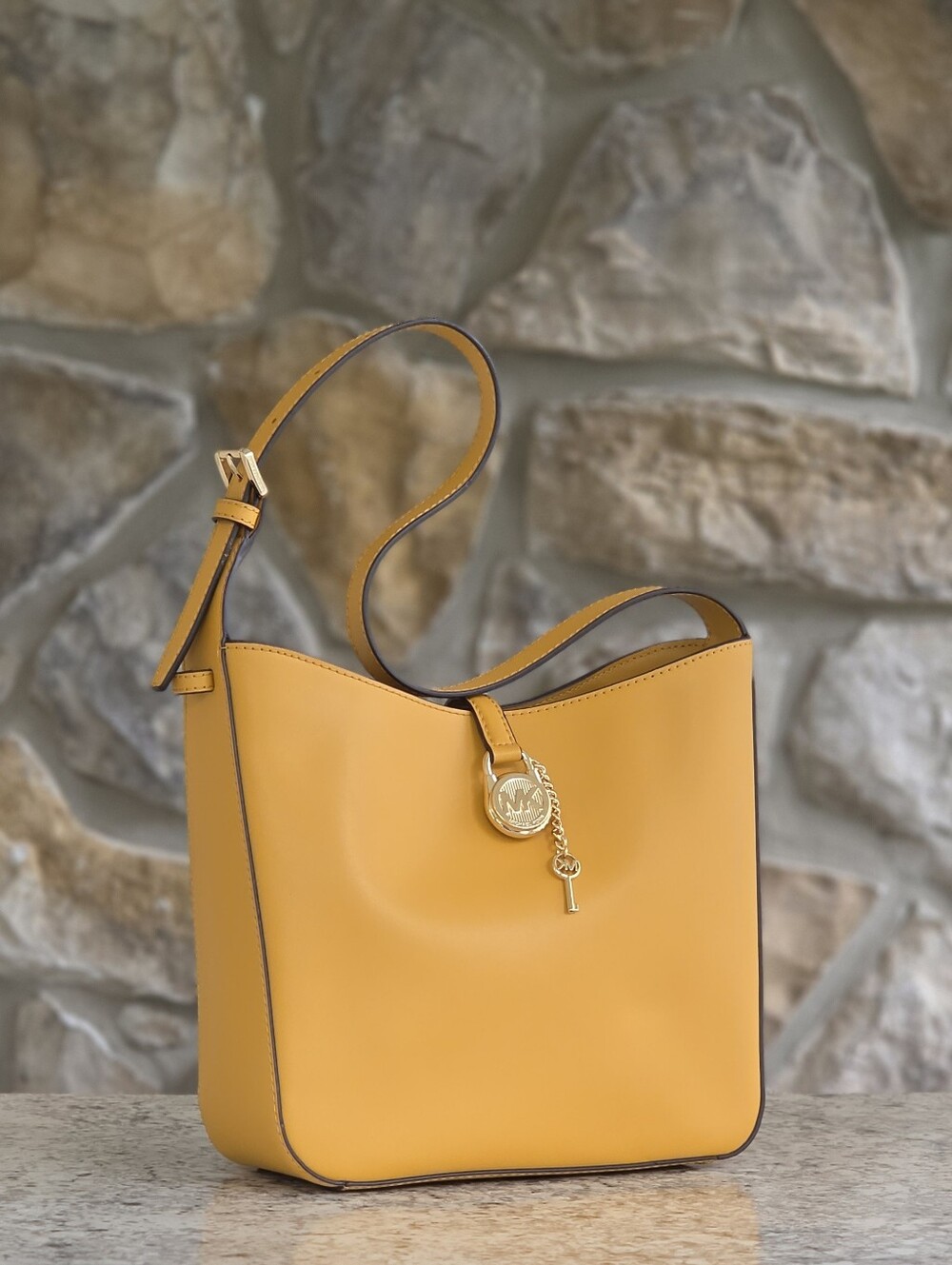 Michael Kors Lyra Small Gold Bucket Shoulder Bag